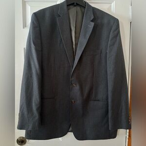 Chaps 48L Sport Coat Navy Blue Plaid Poly‎ Blend Two Button Lined.